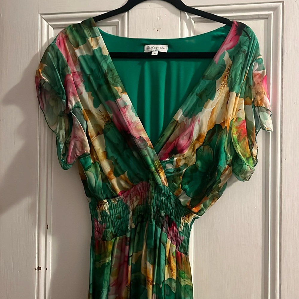 Floral Maxi Dress in Green and Pink